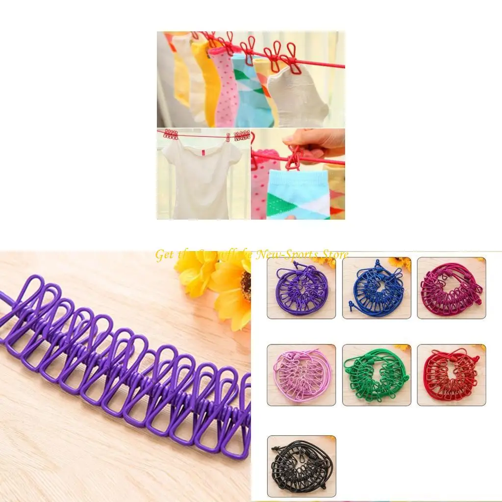 

E56D Portable Travel Clothesline With 12 Clip Retractable Elastic Laundry Clothesline