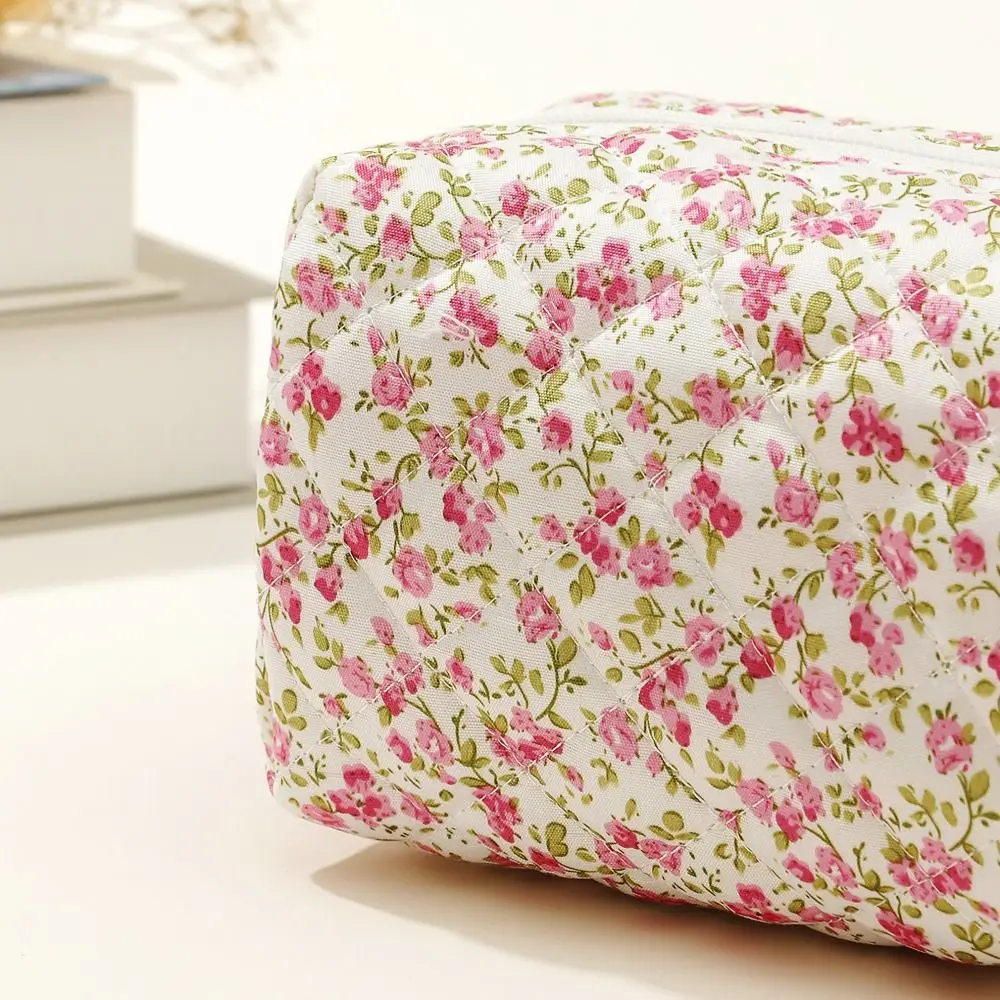 Borsa per il trucco trapuntata floreale con stampa floreale a fiori borsa per cosmetici in cotone borsa per cosmetici da viaggio di grandi dimensioni