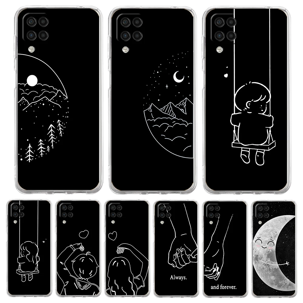 Couple Cartoon Aesth sun moon Phone Case For Samsung A13 A33 A35 A55 A73 A53 A23 A51 A71 A21S A31 A41 A05s A03S A15 A25 5G Cover