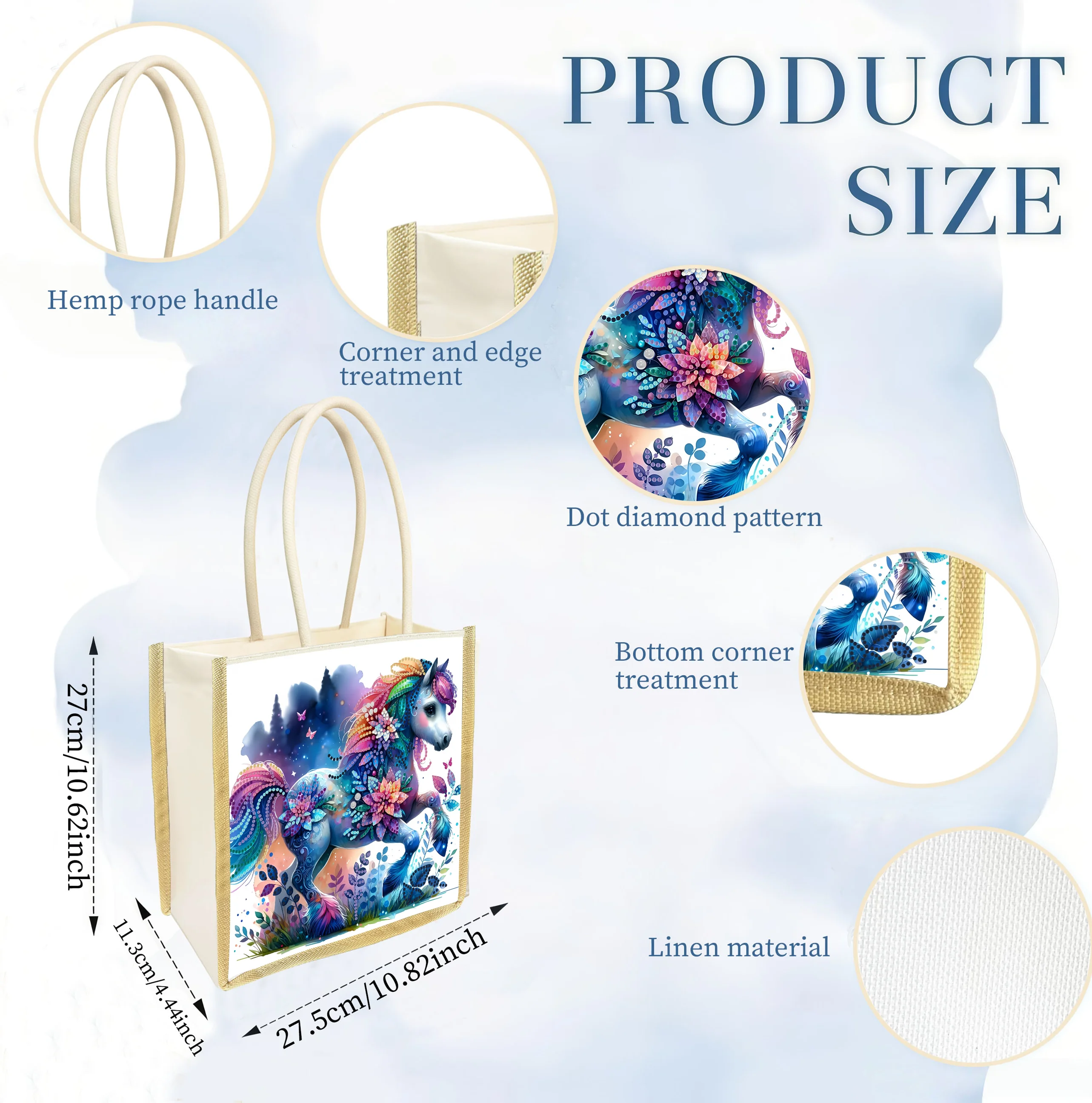 One DIY diamond mosaic unicorn-pattern shopping bag, highly durable and long-lasting, with good value for money for daily use.