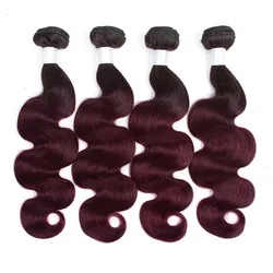 Tissage en Lot Brésilien Naturel Brut Non Traités, Extensions de Cheveux, Rouge Bordeaux, Ombré, 99j, 3/4