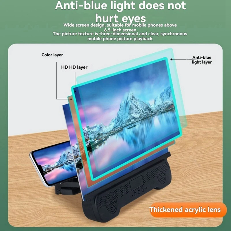 14In Cell Phone Screen Magnifier With Wireless Speaker Foldable Phonestand With Screen Amplifier For Movies,Video,Gaming