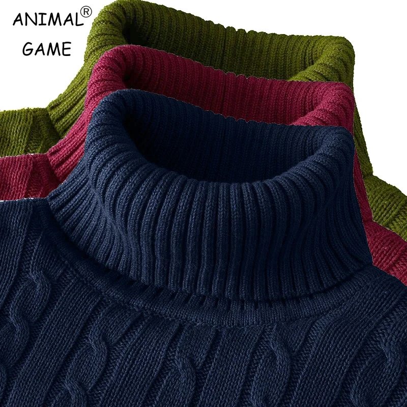 New Men's Pullover Knitted Slim Fit Sweaters Casual Turtleneck Sweashirts Casual Warm Tops Basic Solid Color Loose Sweatwear