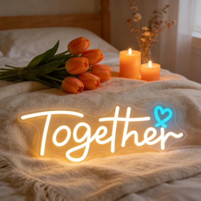 Together Neon Sign LED Light for Home Bedroom Decor USB Rechargeable Wall Art Sign Romantic Love Couple Anniversary Wedding Gift
