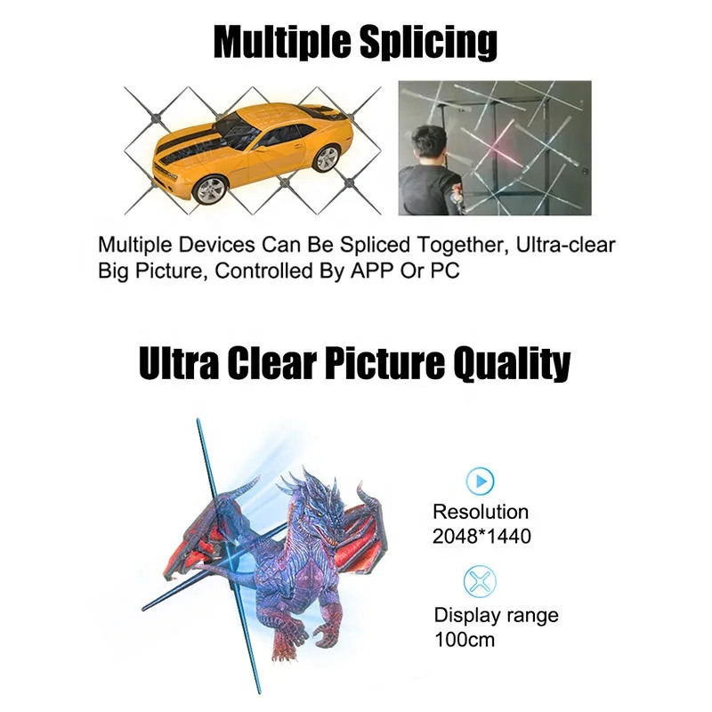 OEM 65 75 CM Olograma Screen Digital Player Video Signage Lcd 3D Display Led Advertising Holographic Projector Wifi Hologram Fan