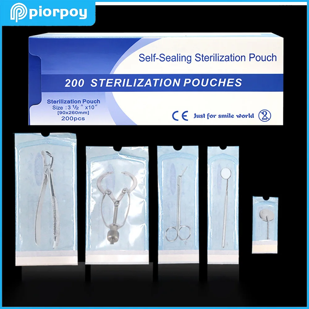 PIORPOY 200Pcs Disposable Self-Seal Sterilization Pouches Dentistry Medical Grade Paper CPP/PET Film Autoclavable Bags Dropship