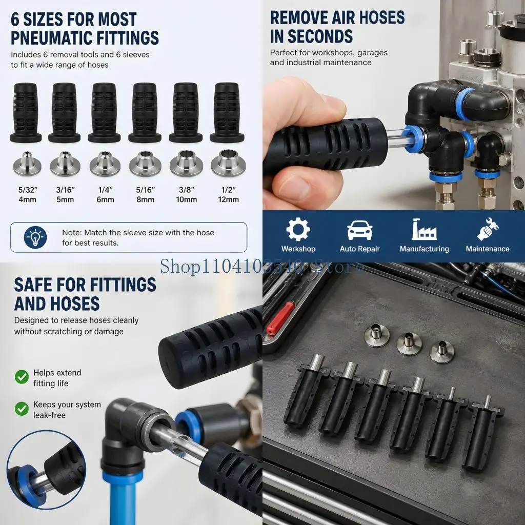 02DC Air Fitting Service Tool Set, 6 Piece Manual Air Line Sleeves for Heavy Truck Removal and Installation in Daily Maintenance