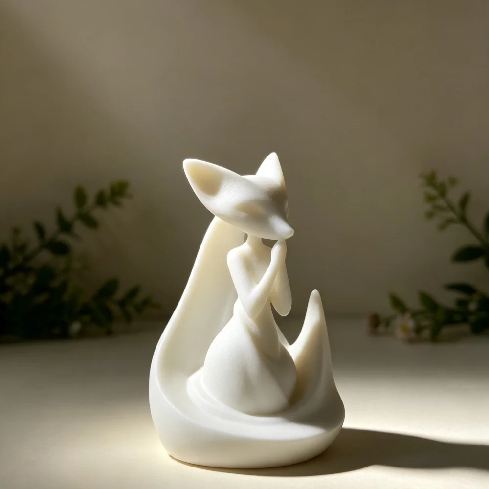 3D Printed White Sitting Elegant Fox Figurine Desktop Ornament For Cute Forest Theme Home Decor Gift Idea accessoires miniatures
