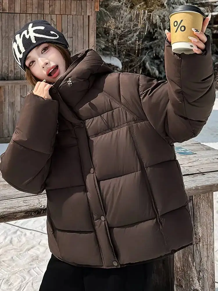 Vielleicht 2026 New Hooded Women's Jacket Parkas Short Cotton Padded Outerwear Solid Color Ladies Winter Clothes