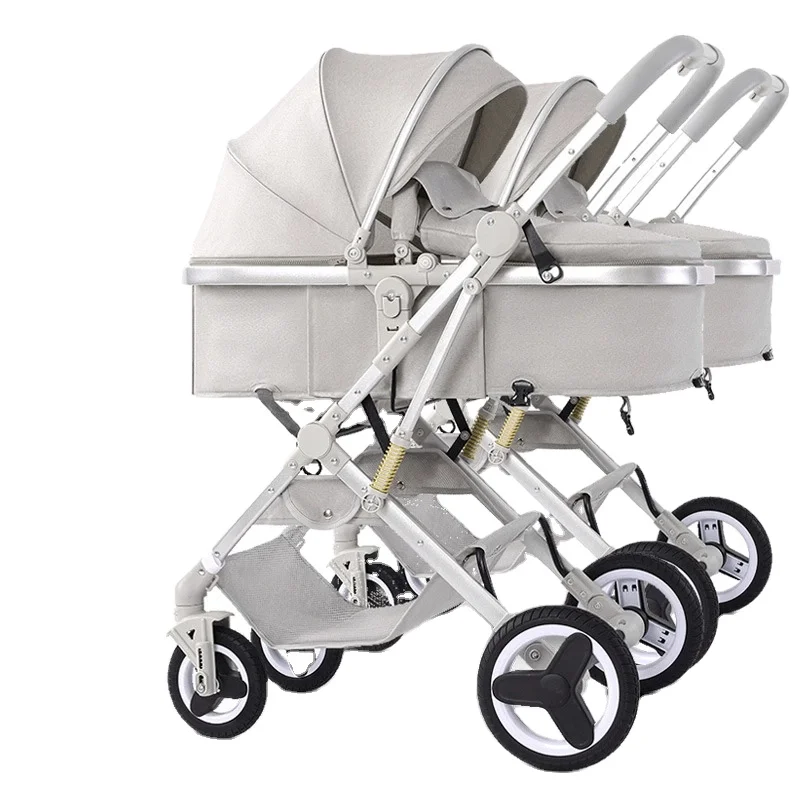 

High Quality Foldable Baby Buggy Stroller Twin Poussette Double Bébé Jumeaux Enfant Twin Stroller With Big Wheels for Babies