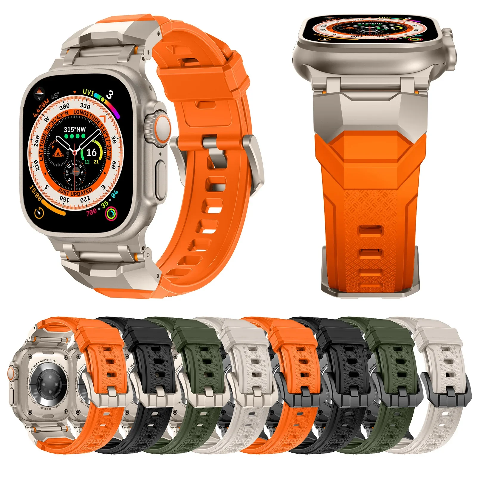 

Luxury Rubber Strap For Apple Watch Band Ultra 2 49mm Silicone Sport Bracelet For iWatch Series 9 8 7 45mm 6 5 4 SE 3 42mm 44mm