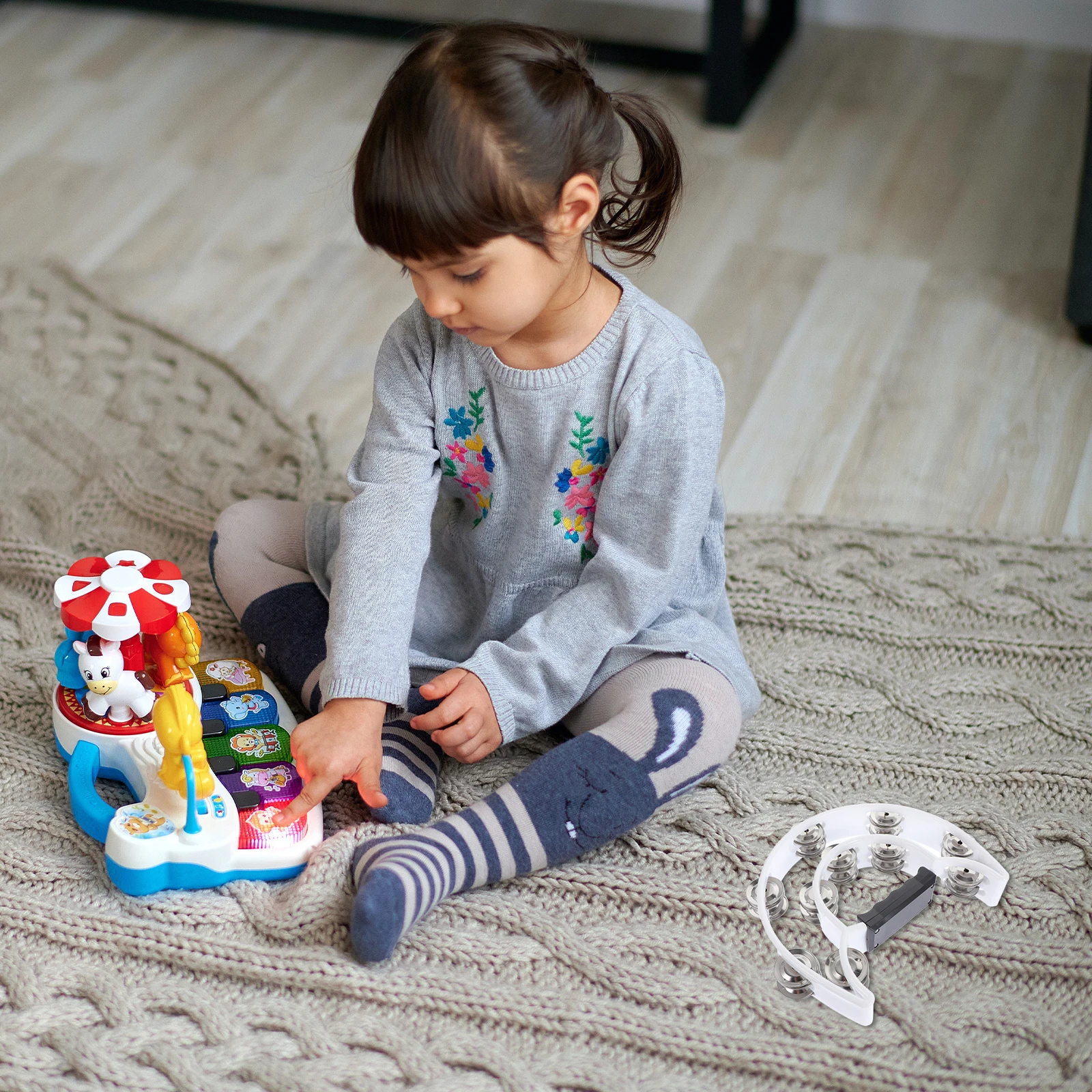 

Double Row H held Bell Plastic Metal Percussion Instrument Toy Fine Workmanship Safe Material Plaything Drum Bell Tambourine