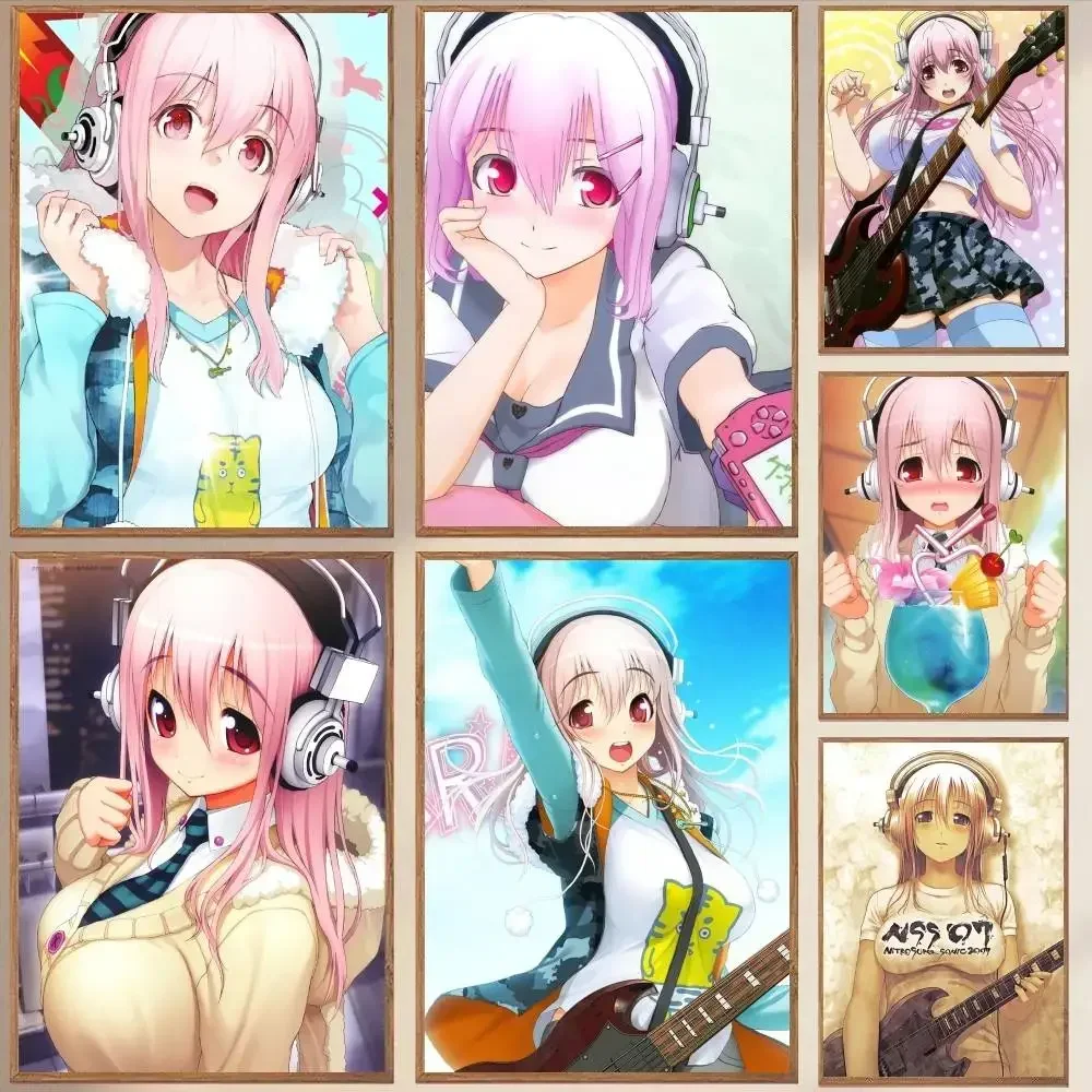Anime S-Super Sonico Manga Poster Self-Adhesive Wall Art For Living Room Bedroom No Fade Modern Home Decor Stickers