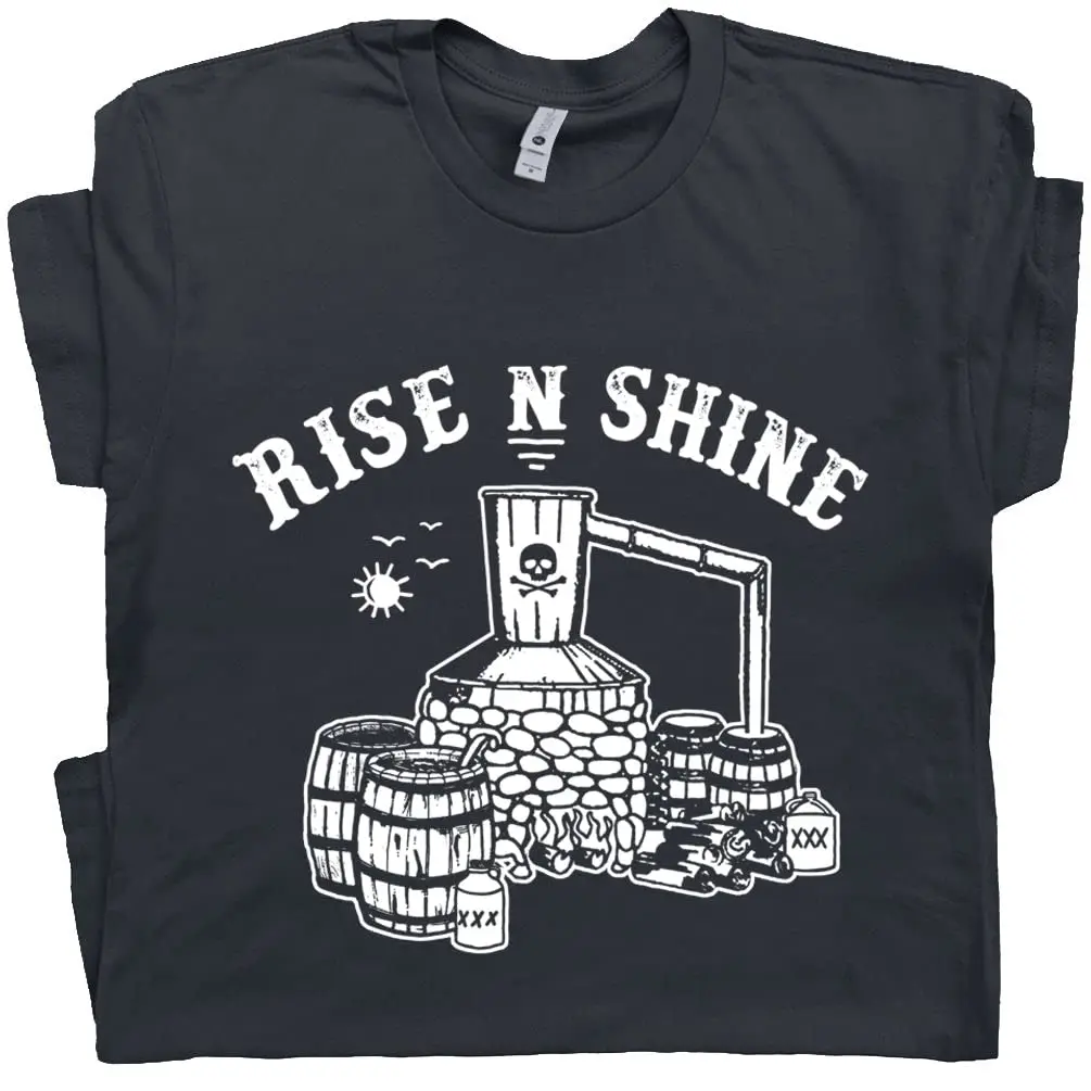 Cool Moonshine T Shirt Rise and Shine Vintage Graphic Tee for Men Women Popcorn Sutton Funny Whisky Bluegrass Alcohol