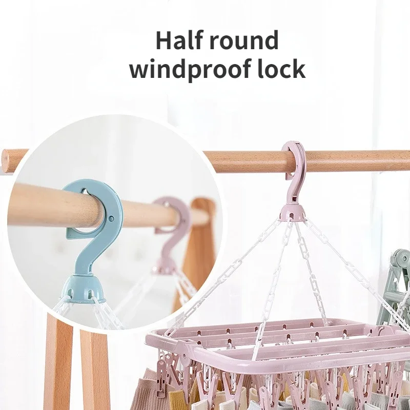 32 Clips Folding Clothes Dryer Hanger Children Adults Clothes Dryer Windproof Socks Underwear Plastic Drying Rack Clothes Hanger