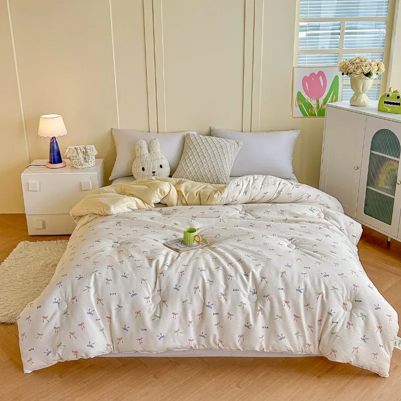 لحاف شتوي جديد مطبوع على شكل غزل متجعد ومغسول لعام 2025 لحاف سكن للطلاب للربيع والخريف لحاف سميك دافئ