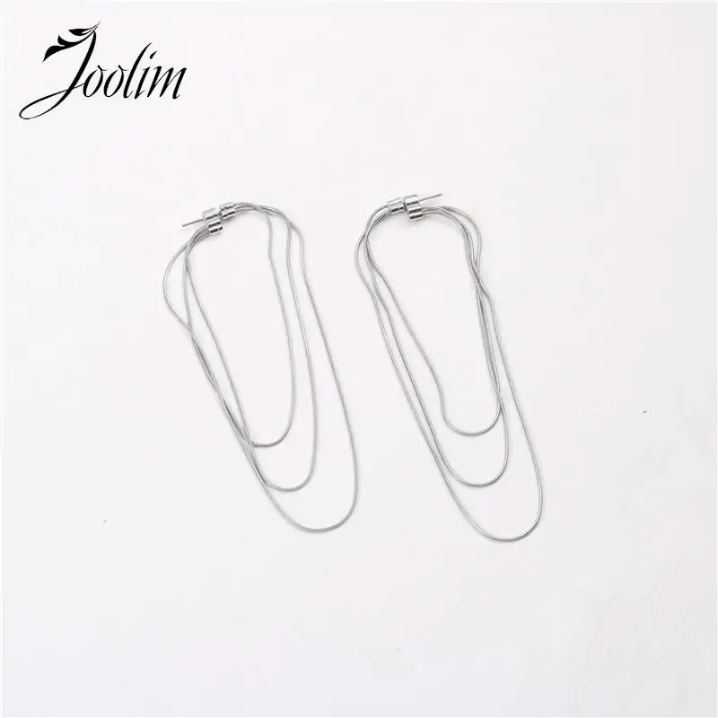 Joolim Jewelry High End PVD Wholesale Waterproof Elegant Long Multilayer Tassel In Design Stainless Steel Earring For Women