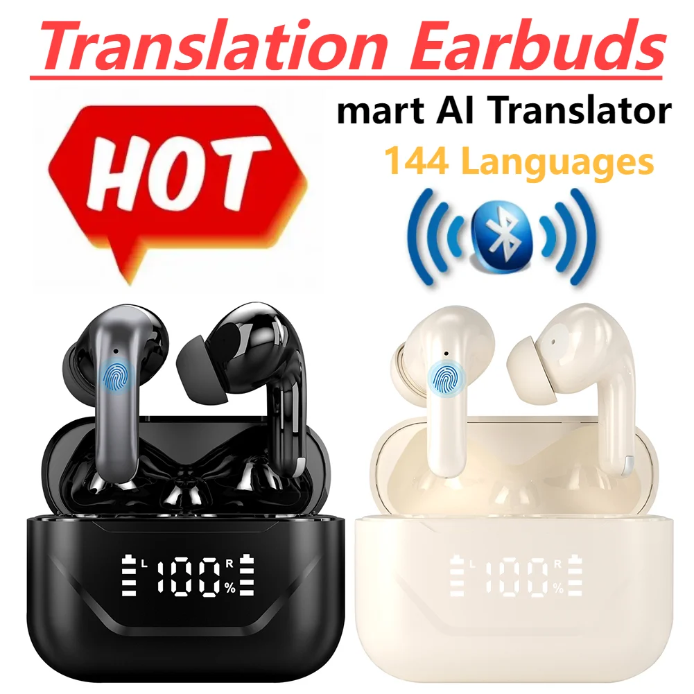 AI Translator Earphone Bluetooth Translation Earbuds Wireless Headphones 144 Languages Real-time Two-Way Noise Reduction Earbuds