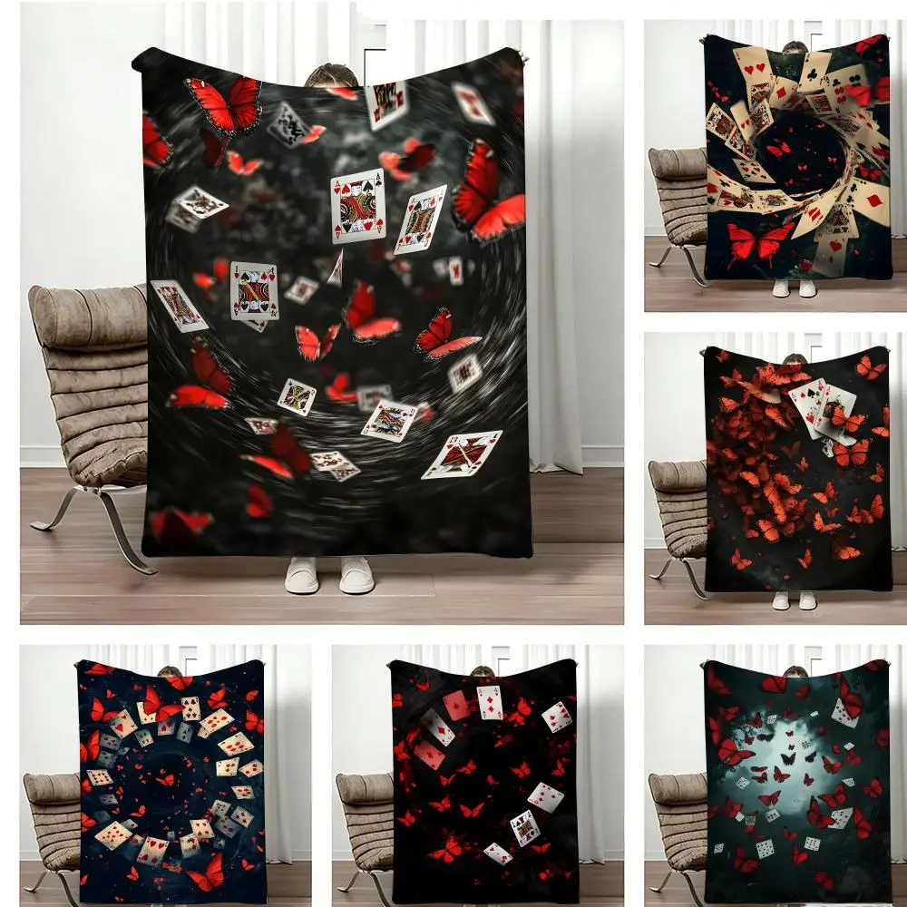Art D-Dark Red Butterfly Poker Throw Lightweight 240g Flannel Blanket Soft Skin-friendly for Summer Cooling