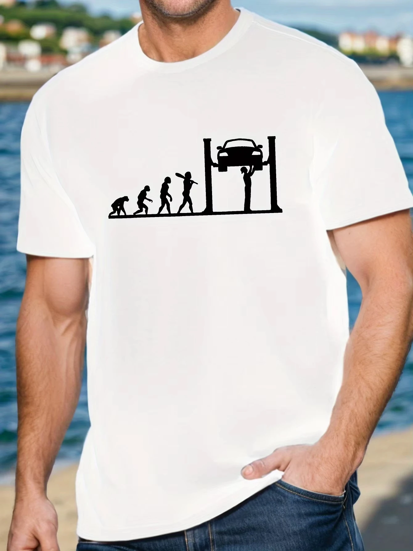 Men's Evolution of Auto Mechanics Graphic T-Shirt - Olive Green Casual Short Sleeve Tee with Automotive Evolution Design