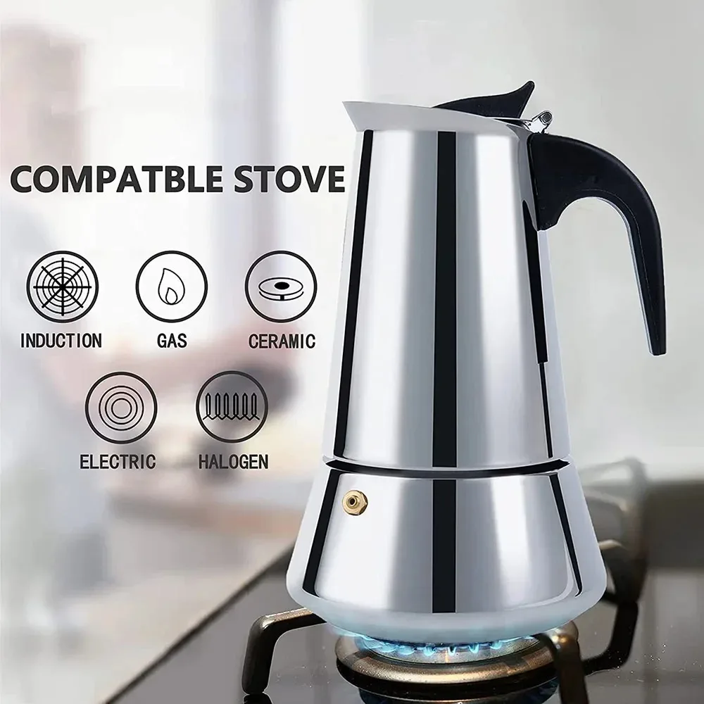 100-600ML Moka Pot Coffee Pot Rapid Stovetop Coffee Brewer Kettle Latte Stove Classic Coffeeware Barista Kitchen Accessories