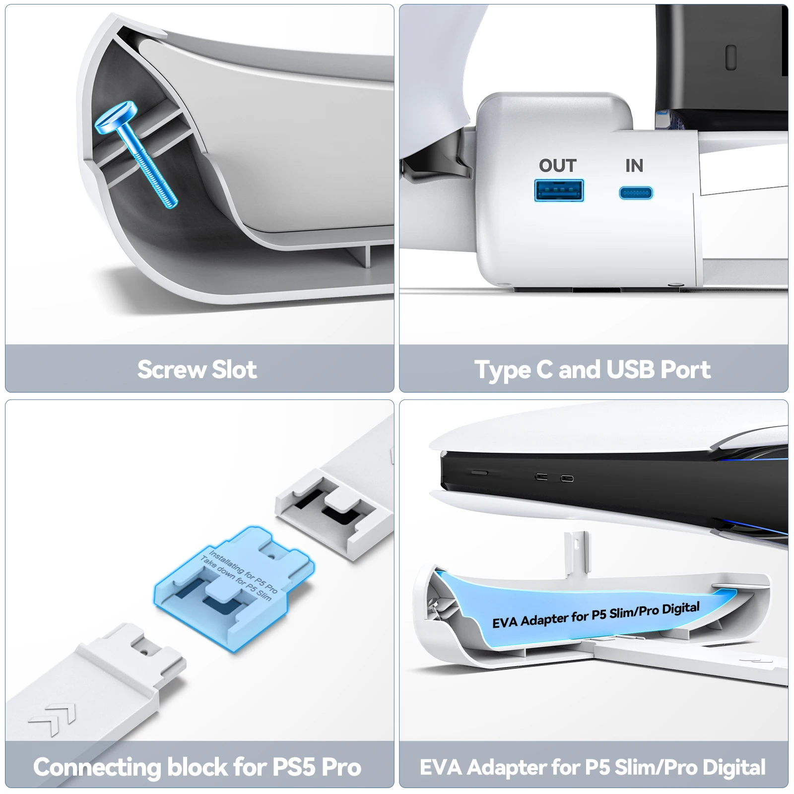 OIVO for PS5 Slim/PS5 Pro Console Horizontal Stand PS5 Slim Controller Charger for Playstation 5 Slim Disc & Digital Editions