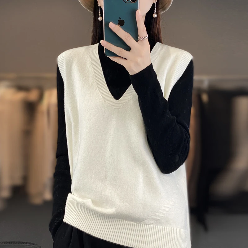 2024 cashmere vest women\'s cashmere sweater pullover vest women\'s simple cashmere sleeveless slim fit vest knitted top