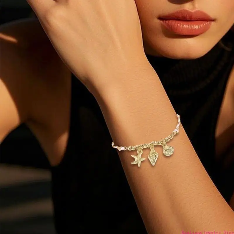 E1PE Oceanics Inspire Ceramic Bracelet Adjustable Braided Cord Jewelry With Shell Fish Charm Beach Accessory