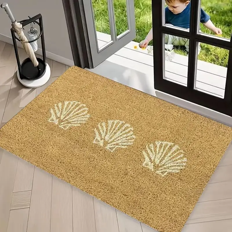 VIKAMA Seashell Welcome Door Mat Coastal Beach Print Non Slip Rug For Entryway Front Door Indoor Outdoor Nautical Summer Decor