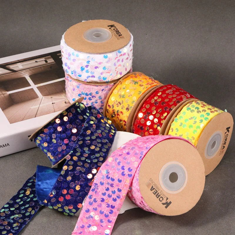 

36MM Gradient Sequin Ribbon Mermaid Velvet Fabric For HairBow Accessories Band Pet Clip Collar Corsage Material 50Yards