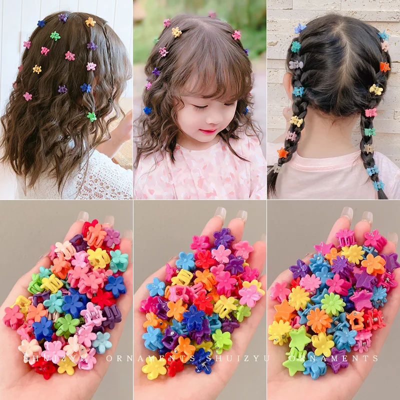 20/100Pcs Colorful Small Hair Claws Girls Cute Flower Star Heart Mickey Hair Clips Hair Accessories Kids Cartoons Headwear Gift