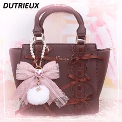 Fatto a mano giapponese dolce fiocco morbido ragazza clip tornante copricapo Lolita pizzo coniglio capelli palla perline perla borsa accessorio ornamento