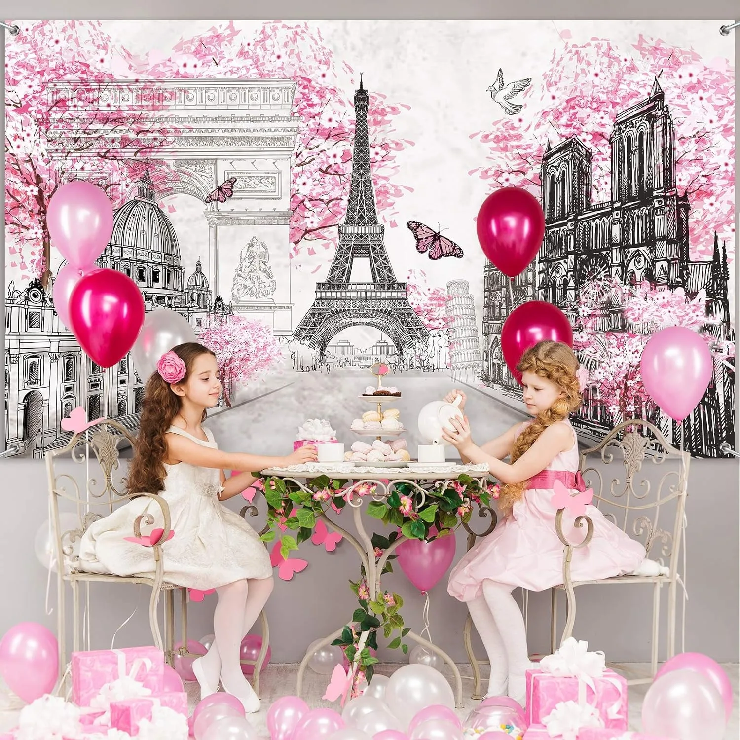 Paris Eiffel Tower Photo Banner Tapestry European City Landscape Living Room Girl Bedroom Pink Paris Theme Party Decoration