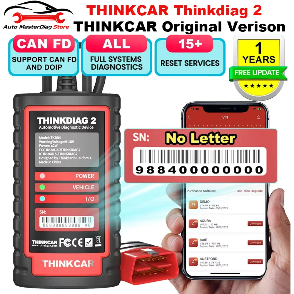 

Thinkdiag2 All System Bidirectional Control OBD2 Diagnostic Scanner for iOS & Android, Bluetooth Scan Tool with CAN-FD Protocol