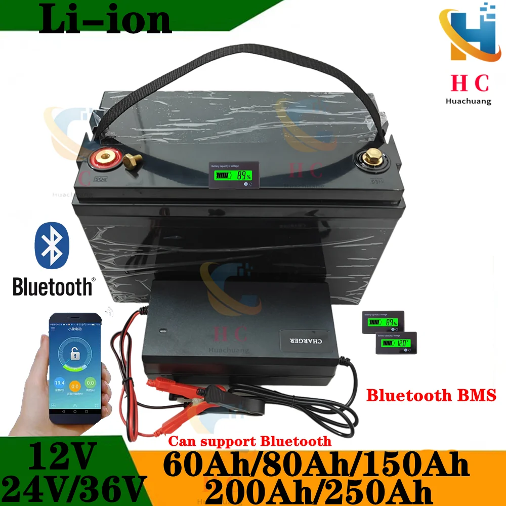 12V 250Ah 200Ah 150Ah 24V 100Ah 80Ah 36V 80Ah 60Ah Lithium Ion Battery for Trolling Motor Boat Rv Motorhome+Charger