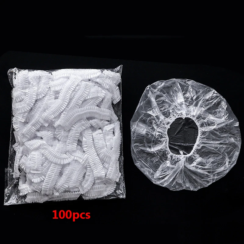 100pcs/lot Disposable Shower Caps Hat Clear Spa Hair Salon Hotel One-Off Bathing Elastic Shower Cap Bathroom Products Bath Caps