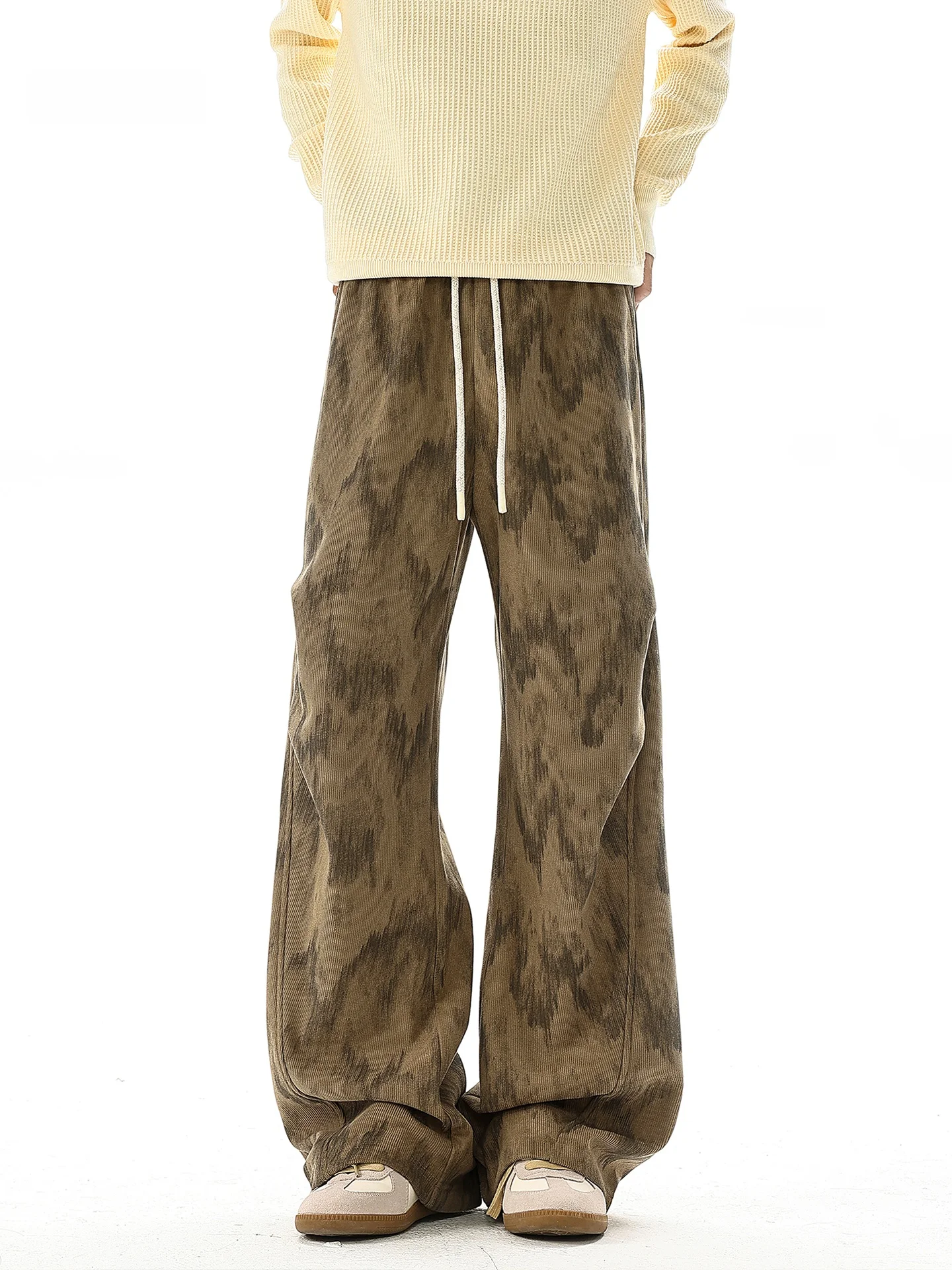 

Мужские повседневные брюки в стиле ретро: американские плиссированные брюки с эффектом окрашивания, осенне-зимние, широкие, свободные, прямые, в стиле джоггеры