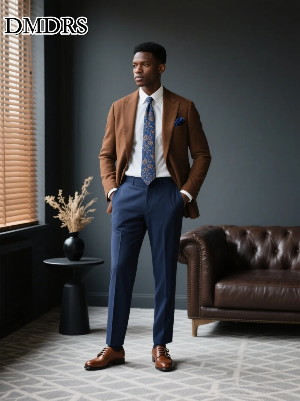 

High-Quality Single-Breasted Men's Suit For Wedding & Business Classic Groom Suit Set Formal Men's Brown Jacket & Black Pants