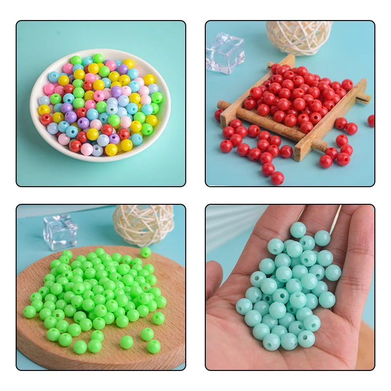 

500Gram 6mm 8mm 10mm round perforated candy solid color imitation pearl children's handmade DIY Loose beads accessory material