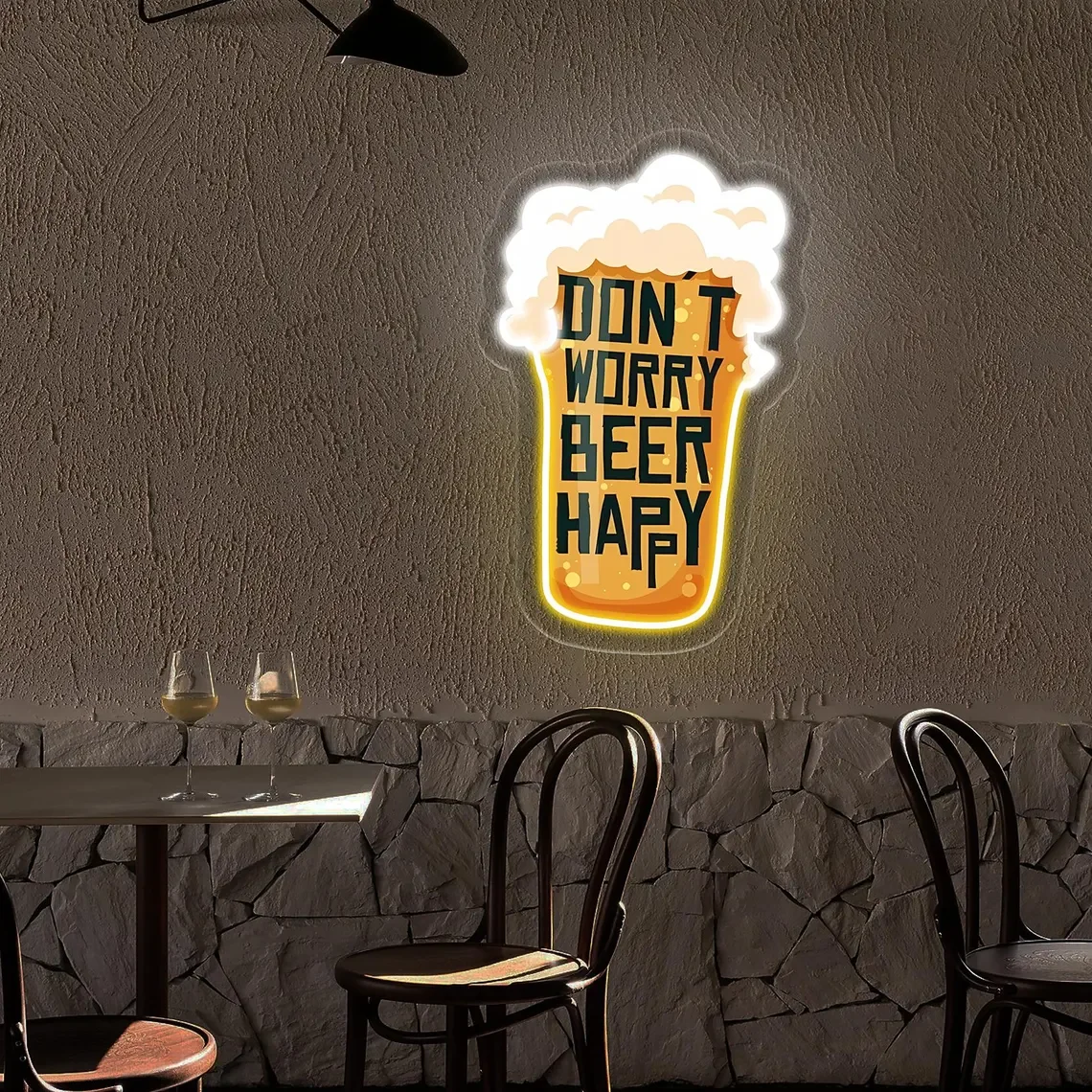 Don't Worry Neon Sign Beer Happy Pub Bar Wall Art Decor Beer Glass Design Man Cave Club Sign Dimmable Neon Game Room Decor