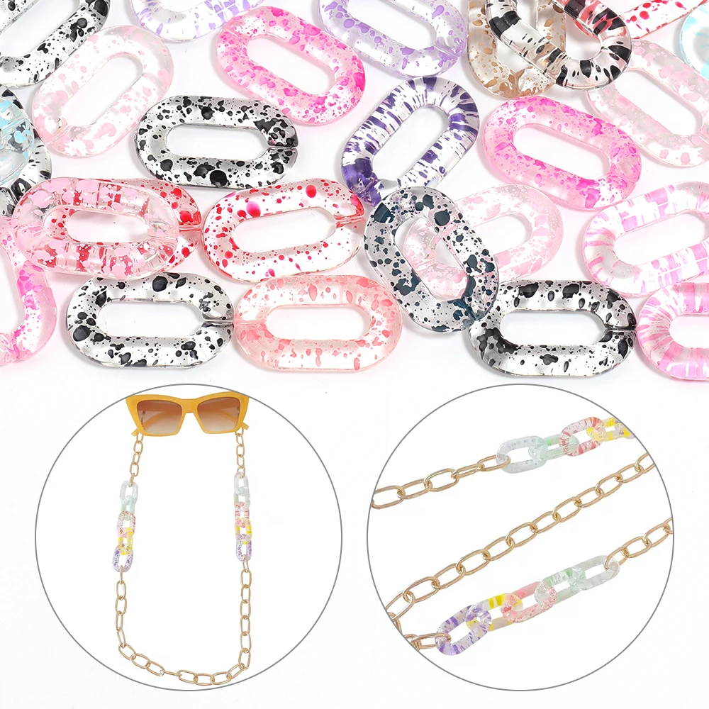 10 teile/los 31x20mm Starry Sky Effekt Acryl Oval Link Kette Stecker Perlen für Schmuck DIY Armband Halskette telefon Kette