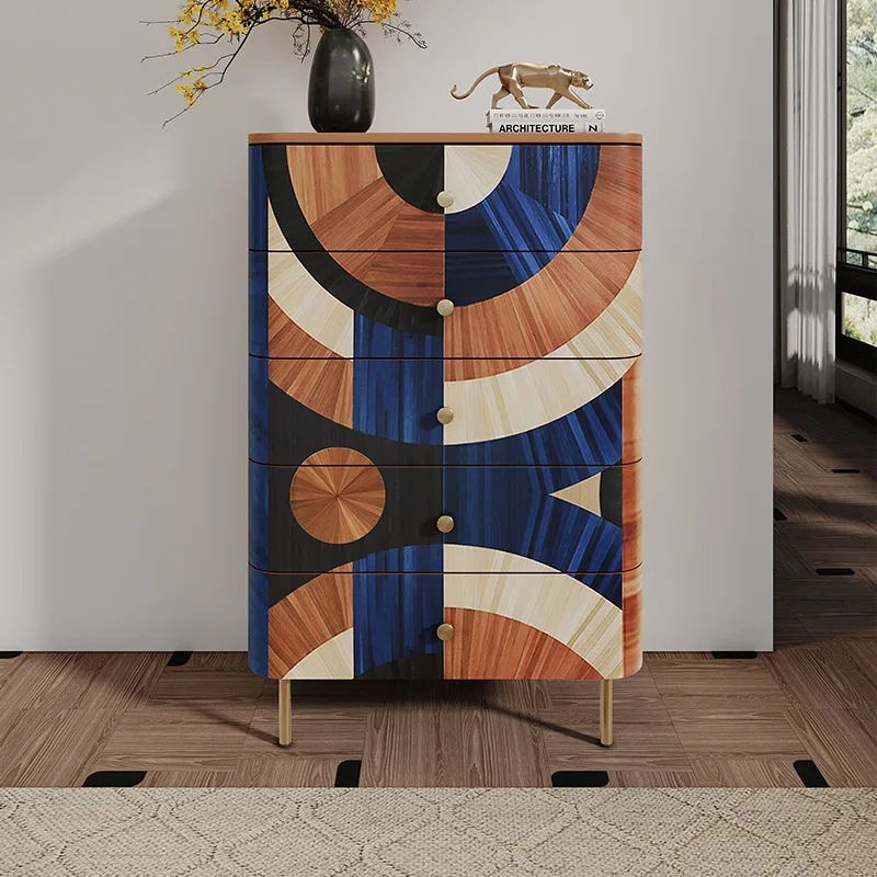 Italian light luxury chest of drawers high sense art parquet drawer cabinet villa home bedroom storage solid wood side cabinet