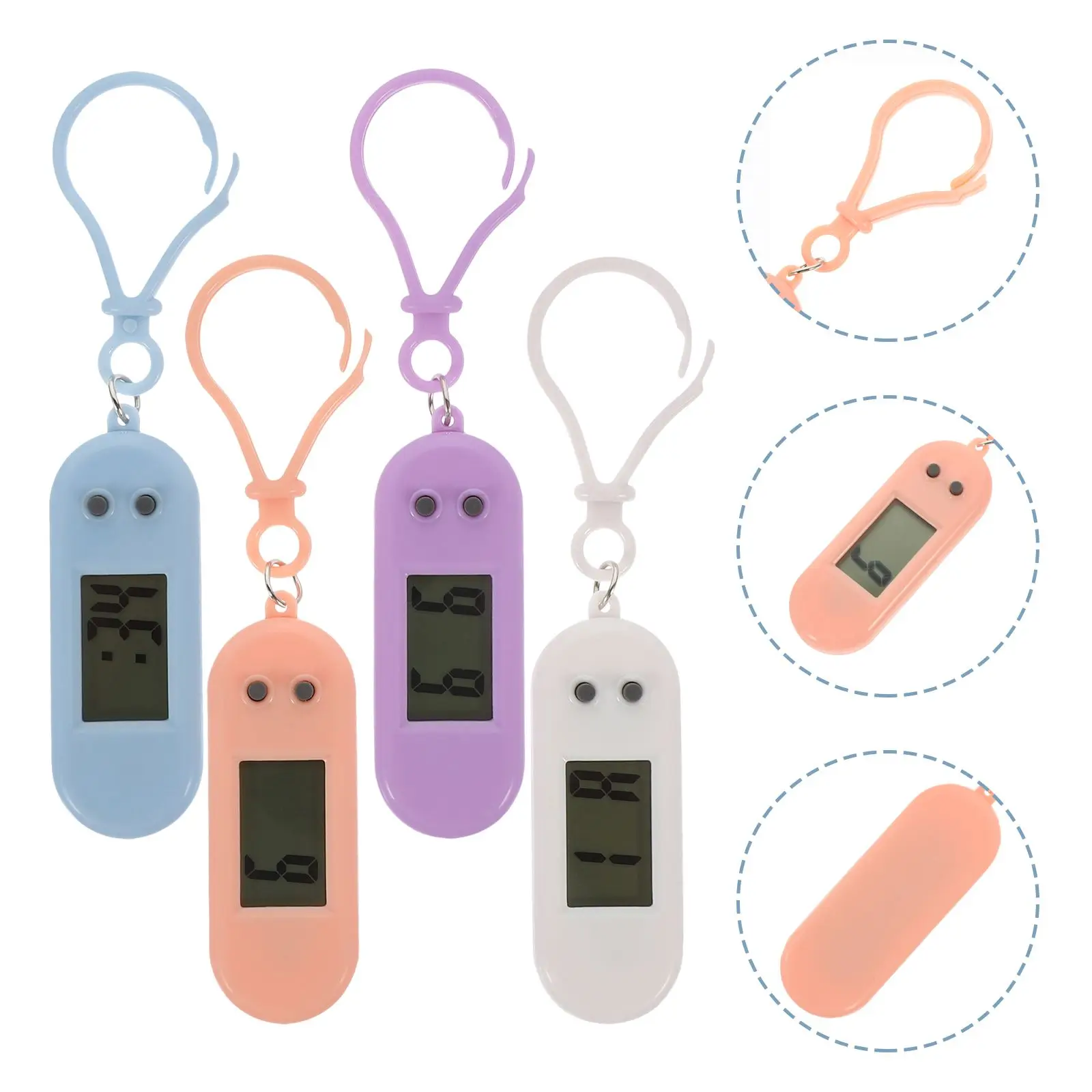 4 Pcs Keychain Pocket Watch Durable Premium Material Easy Reading Great Gift Simple Electronic Mini Clock Plastic Key Ring