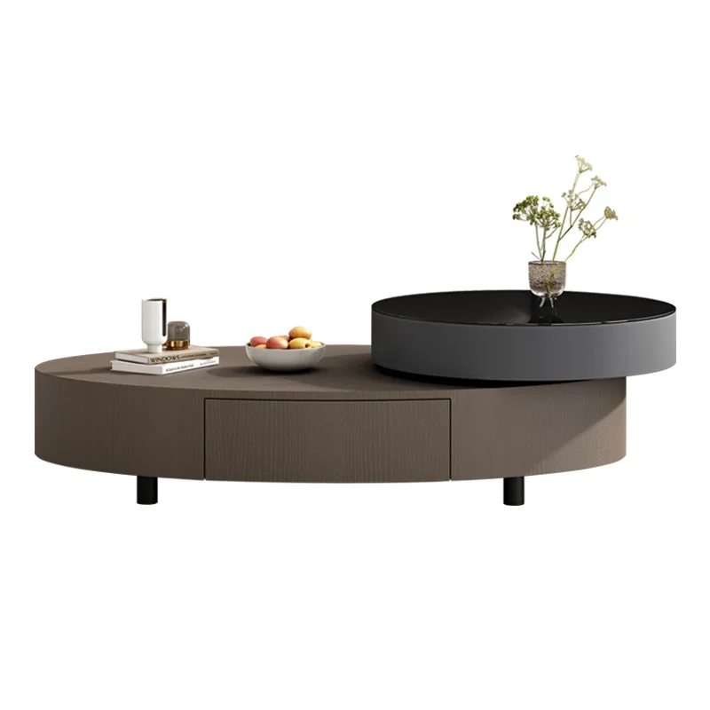 Factory Direct 2026 Italian minimalist oval rotating coffee table light luxury modern designer style