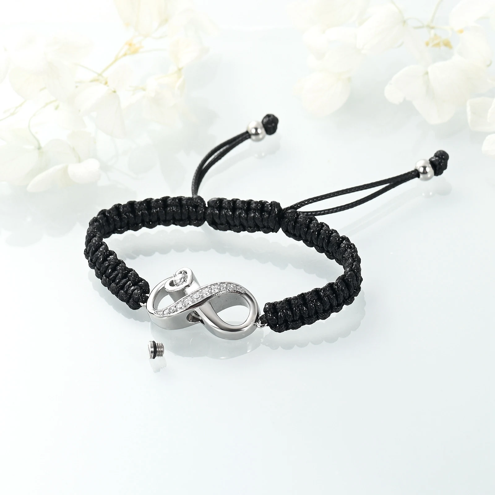 Infinity Urn Bracelet for Ashes Stainless Steel Ashes Memorial Bangle With Crystal Bow Urns for Women Cremation Jewelry