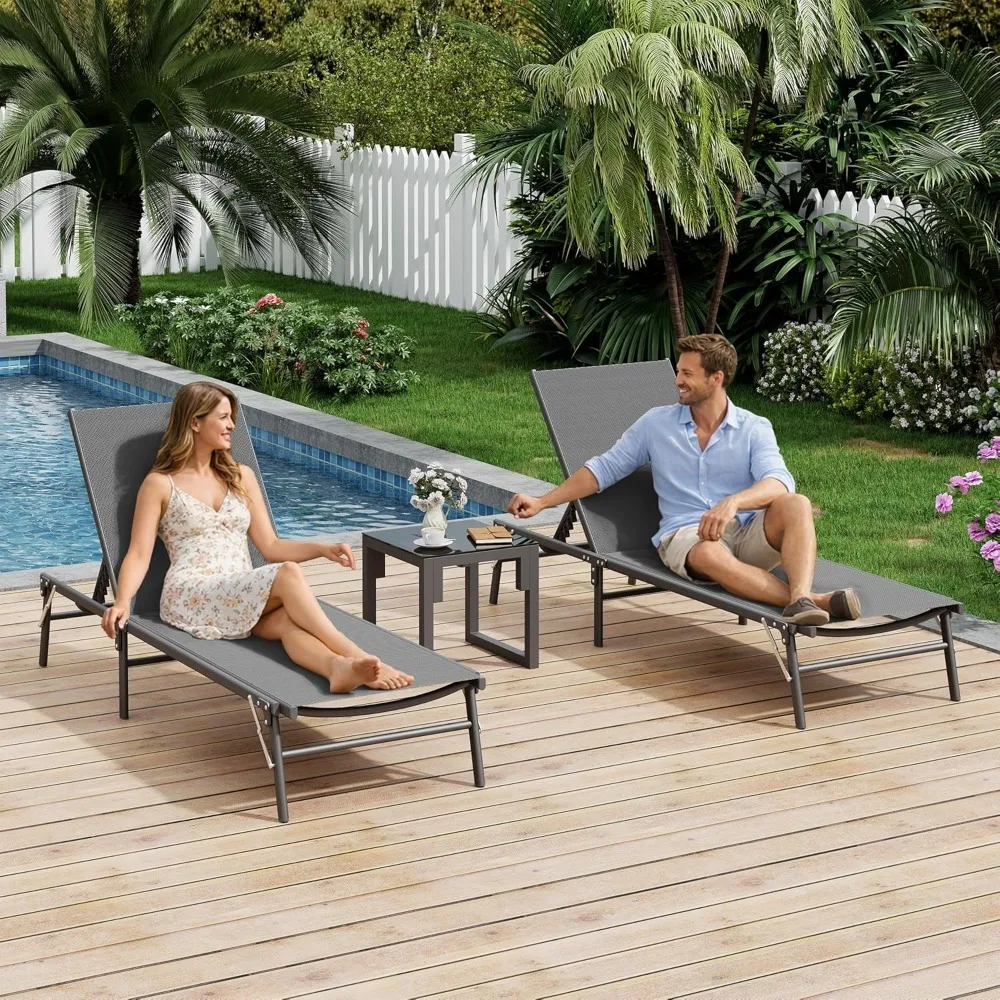 

Foldable Patio Lounge Chair Sets with Side Table, No Assembly Outdoor Chaise Lounge with 5-Positions, Customized