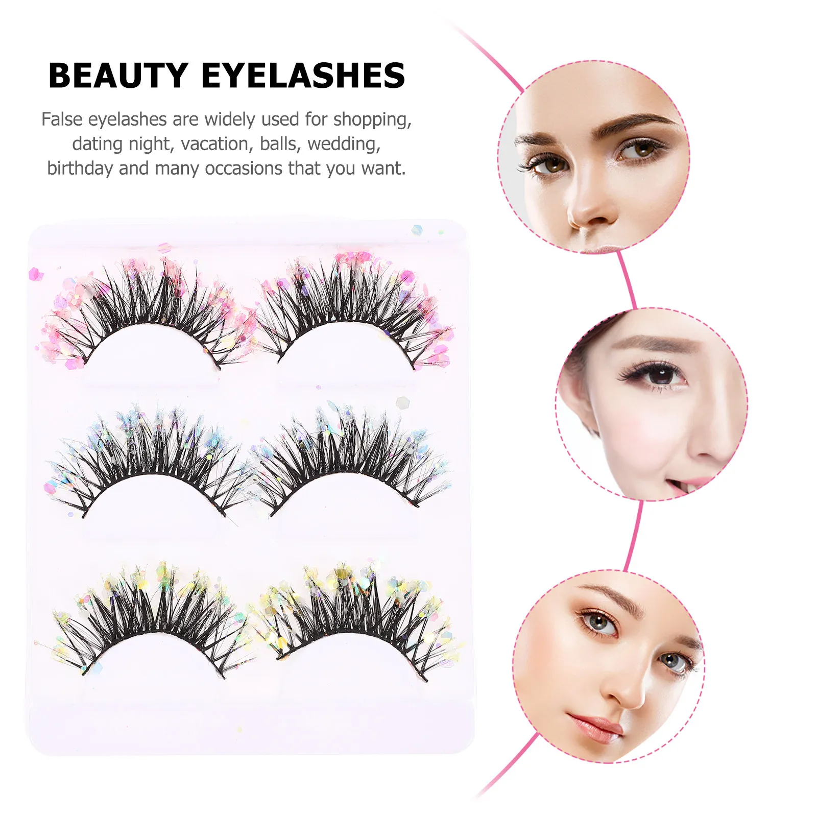 3Pairs False Eyelashes Glitter Individual Natural Short Wispy Eyelash Extensions for Makeup Performance Women False Eyelashes