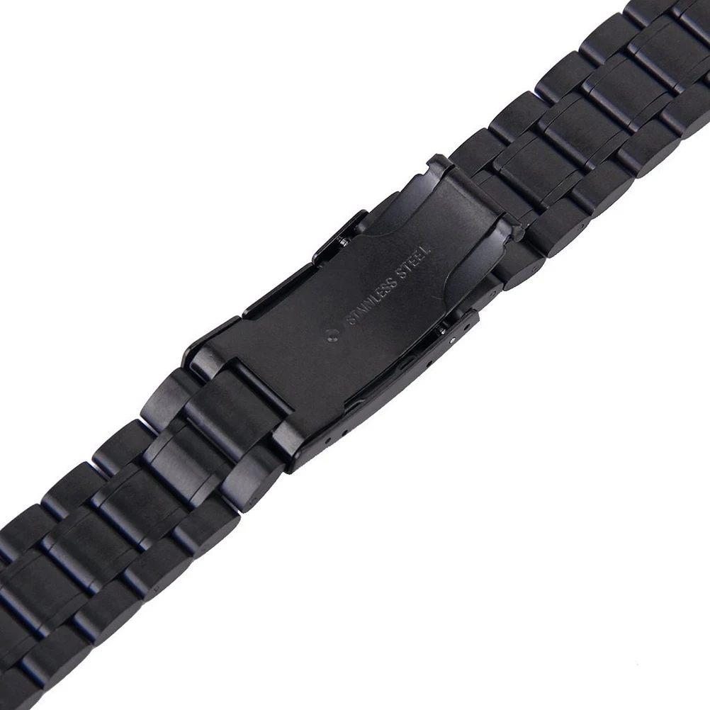 

22Mm Wide Stainless Steel Watch Band Black Curved End Solid Links 173Mm Length 3.5mm Thickness Foldover Clasp Comfortable Easy