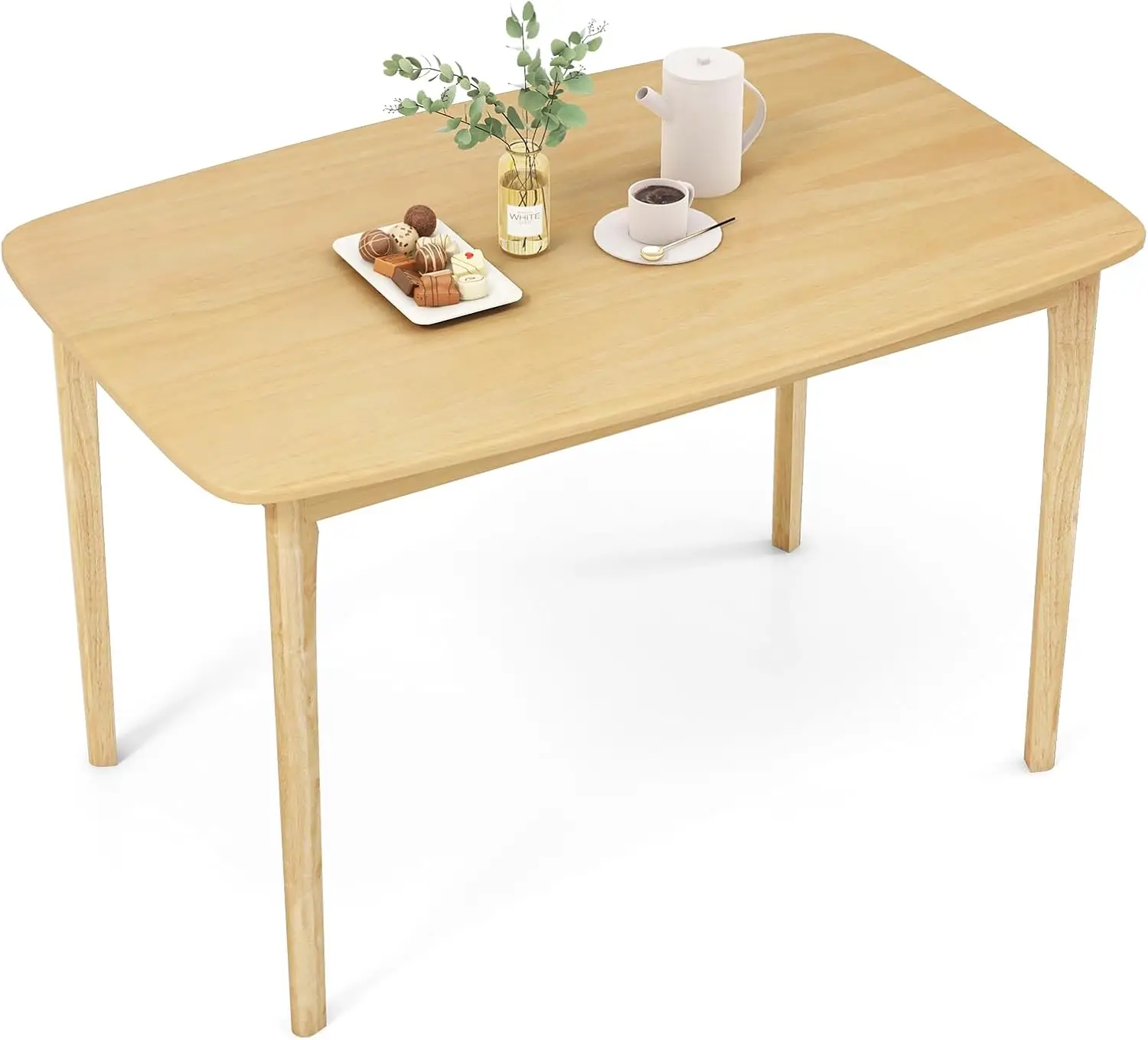 Mesa de cocina moderna de mediados de siglo, mesa de centro vintage con tablero y patas de madera maciza, mesa de granja de madera (natural) EE. UU.