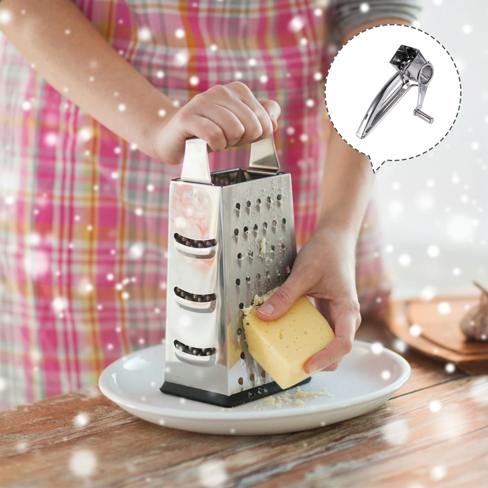 

1Set Stainless Steel Cheese Grater Set Rotary Handheld Shredder Cutter Kitchen Tool Blades for Hard Cheese Chocolate